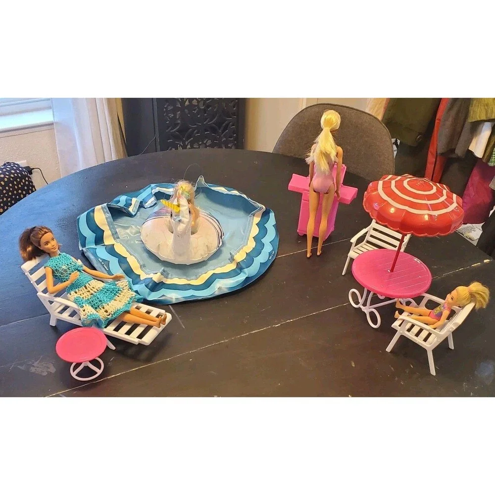 Vintage Barbie Pool Party Set Table Chairs BBQ Lounger Pool Floaties *No Dolls